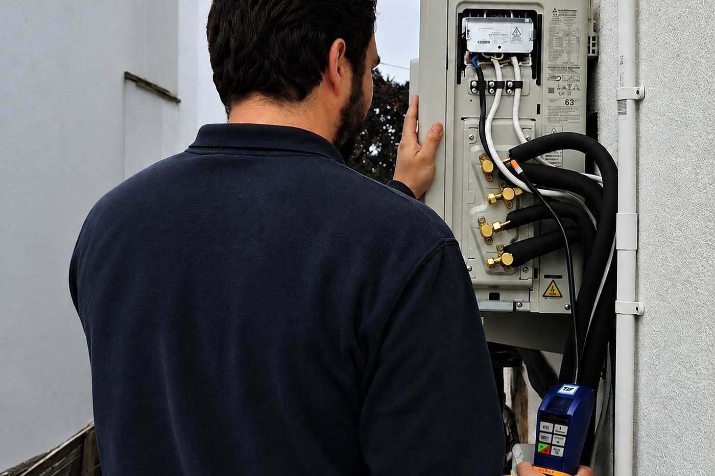 Engineer checking a commercial air conditioning unit